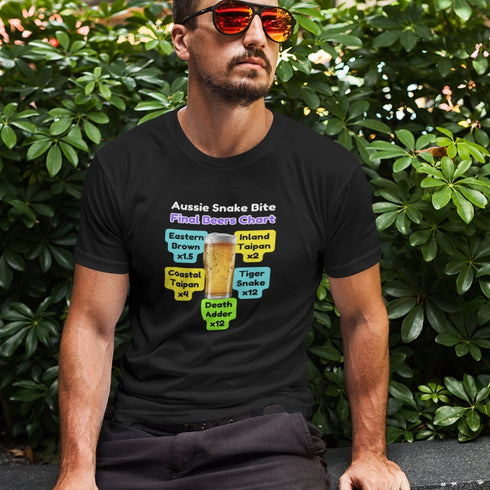Aussie Snake Bite Final Beers Chart T-Shirt - Funny Survival Guide Tee