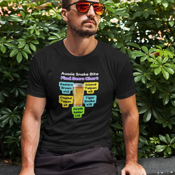 Aussie Snake Bite Final Beers Chart T-Shirt - Funny Survival Guide Tee