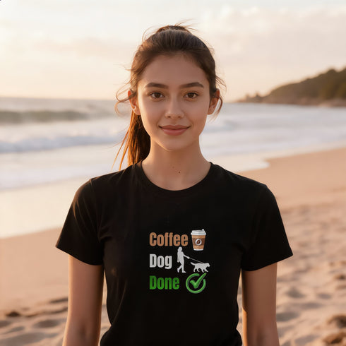 Coffee Dog Done T-Shirt in Black – Funny Coffee Lover and Dog Mom Gift Tee