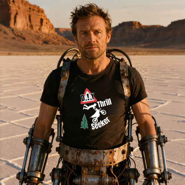 Black D.I.Y. Thrill Seeker Dirt Bike Stunt T-Shirt – Bold Graphic Tee for Adrenaline Junkies and Motocross Fans