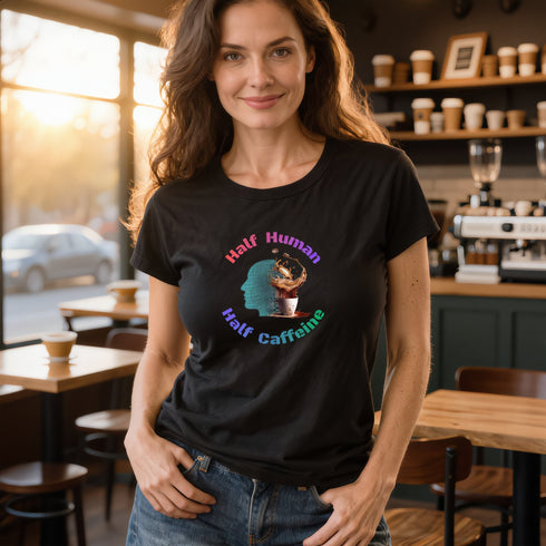 Half Human Half Caffeine T-Shirt – Funny Coffee Lover Tee for Caffeinated Souls