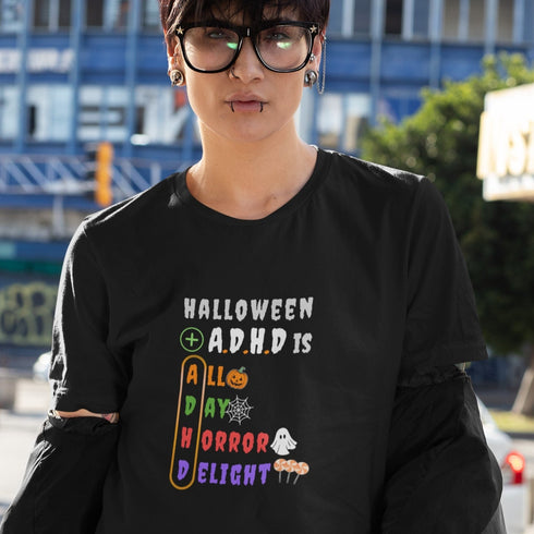 Halloween + A.D.H.D T-Shirt | All Day Horror Delight Funny Spooky Tee