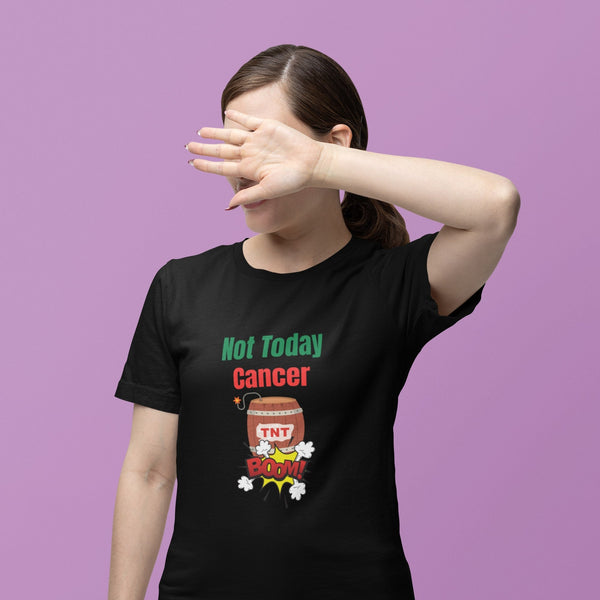 Not Today Cancer BOOM T-Shirt – Bold Cartoon Explosion Tee for Fighters, Survivors & Supporters