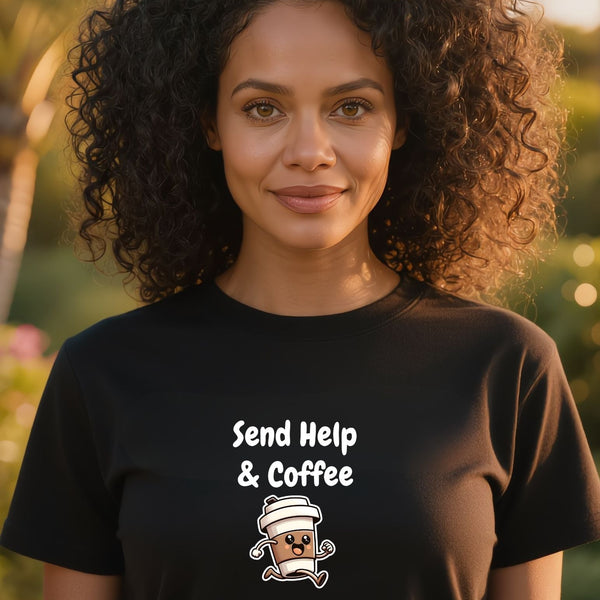 Send Help & Coffee T-Shirt - Funny Coffee Lover Graphic Tee