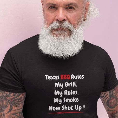 Black Texas BBQ Rules t-shirt – bold My Grill My Rules My Smoke slogan tee, perfect gift for pit bosses and grill masters