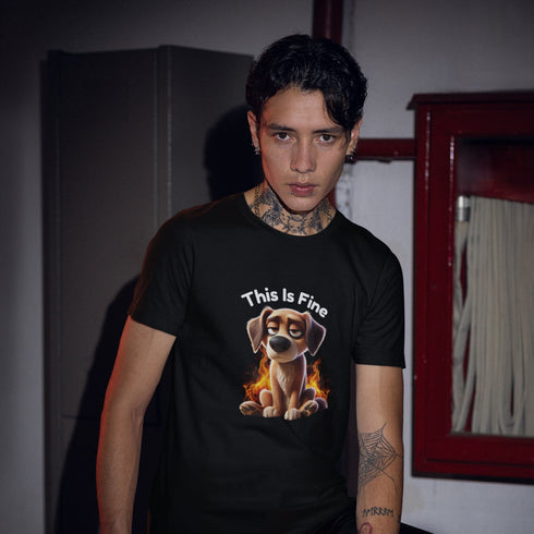🔥 This Is Fine Meme T-Shirt – Funny Dog with Flames Tee