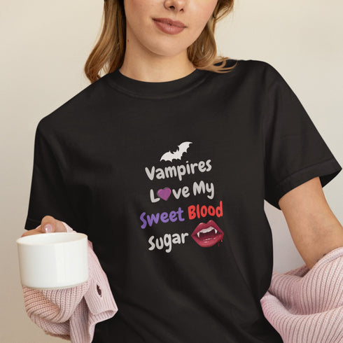 Vampires Love My Sweet Blood Sugar T-Shirt | Funny Diabetes Halloween Tee