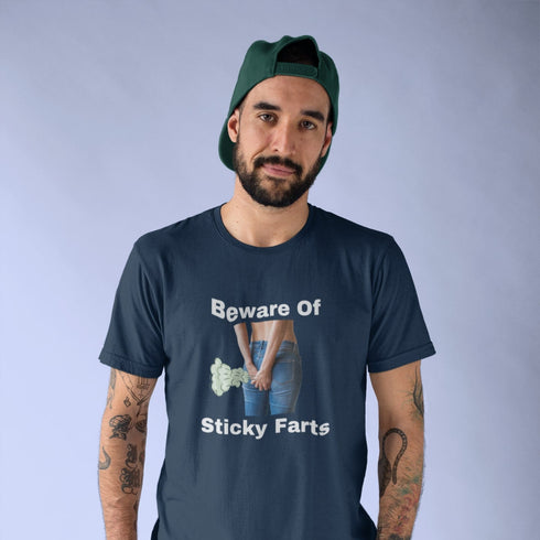 Beware of Sticky Farts T-Shirt – A Gassy Warning in Style!