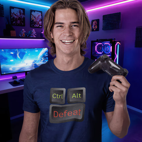 Ctrl Alt Defeat T-Shirt - Funny Gamer Gaming Tee for Coders & Players