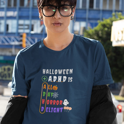 Halloween + A.D.H.D T-Shirt | All Day Horror Delight Funny Spooky Tee