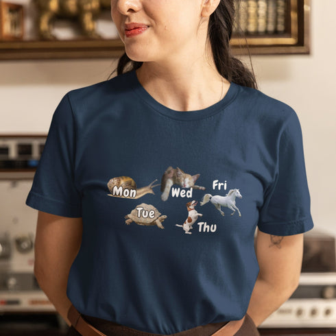 Funny Weekly Animal T-Shirt: Snail to Horse – Days of the Week Humor
