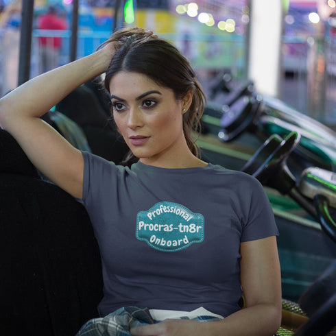 Professional Procrastinator Onboard T-Shirt | "Procras-tn8r" Badge Tee