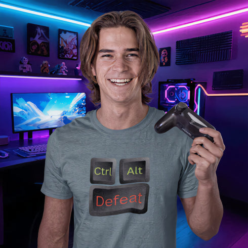 Ctrl Alt Defeat T-Shirt - Funny Gamer Gaming Tee for Coders & Players