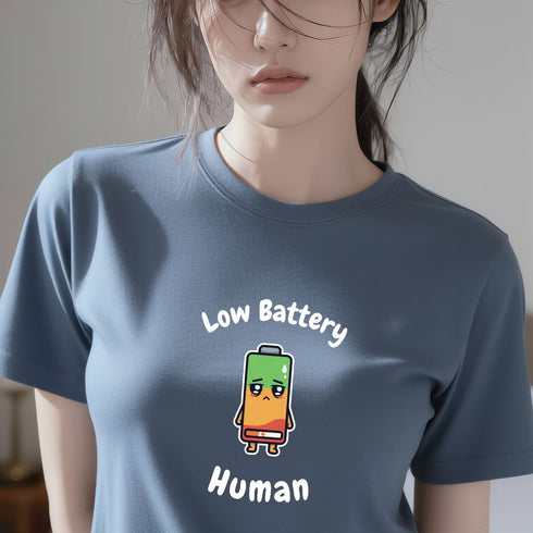 Low Battery Human Funny T-Shirt | Introvert Burnout Graphic Tee