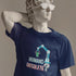 Navy blue Are Humans Obsolete AI-inspired t-shirt — bold futuristic graphic tee for technology enthusiasts and philosophers