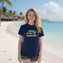 AWOL in Cancun navy t-shirt featuring bold retro print, relaxed-fit spring break tee for men and women