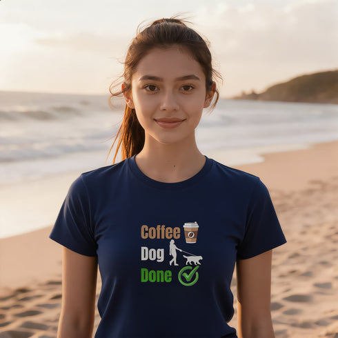 Coffee Dog Done T-Shirt in Navy – Funny Coffee Lover and Dog Mom Gift Tee