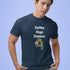 Coffee Stops Zombies Ok quirky caffeine humor t-shirt in navy — bold zombie slogan print for coffee addicts