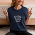 Currently Avoiding People slogan tee in navy – relatable introvert gift idea, unisex graphic t-shirt