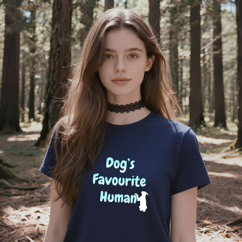 Navy Dog's Favourite Human t-shirt – humorous pet parent gift tee, perfect for dog lovers who wear their pack leader status with pride