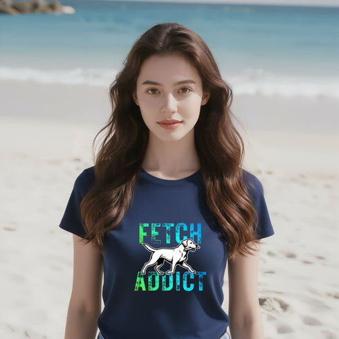 Fetch Addict Dog Tee in Navy – Retriever Fan Apparel with Humorous Graphic Print