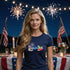 Navy blue patriotic humor tee with fireworks budget grocery bill slogan for 4th of July BBQ