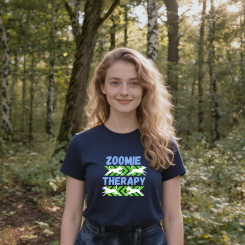 Navy Zoomie Therapy T-Shirt – Humorous Dog Mum and Dog Dad Gift Tee