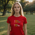 Red funny dog lover t-shirt with Always Distracted How Dogs slogan – great gift for pet parents and dog park regulars