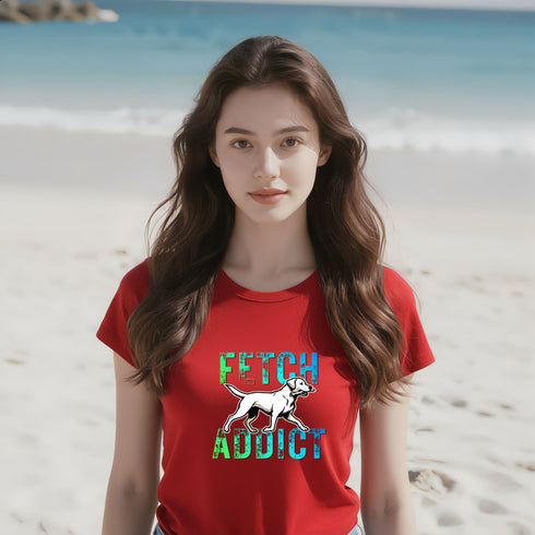Red Fetch Addict T-Shirt – Bold Dog Lover Gift Idea for Retriever Enthusiasts
