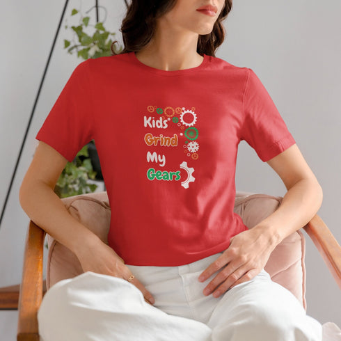 Red Kids Grind My Gears T-Shirt – bold sarcastic graphic tee perfect for tired parents everywhere