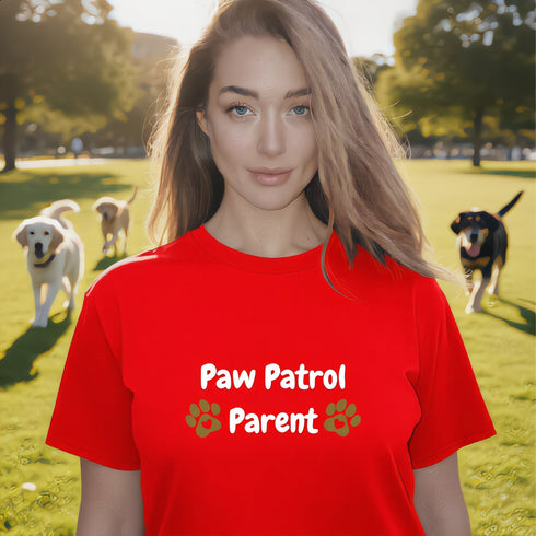 Red Paw Patrol Parent T-Shirt – funny dog dad mom graphic tee, soft breathable fabric, great pet lover gift