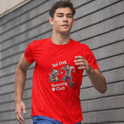 Red Soi Dog Running Club t-shirt – bold dog lover running graphic tee, standout gift for active pet owners
