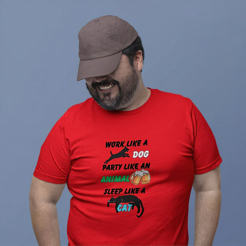 Bold red funny animal slogan t-shirt – perfect weekend party tee for dog moms, dog dads and nap enthusiasts