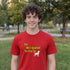 Red "Yes He's Spoiled The Dog Too" funny t-shirt — bold dog lover gift for men who spoil their pup