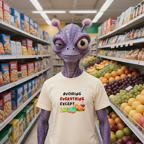 Avoiding Everything Except Snacks T-Shirt in Soft Cream – Novelty Snack Lover Gift Shirt
