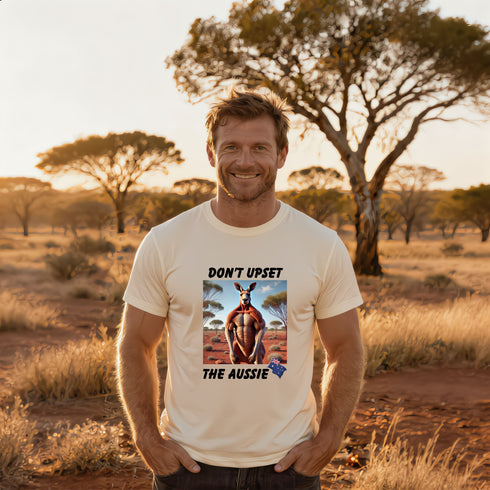 Soft cream Don't Upset the Aussie kangaroo graphic t-shirt — fun Australia wildlife gift idea