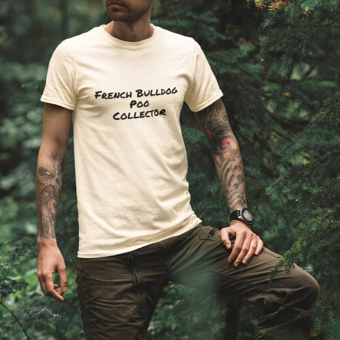 Soft cream French Bulldog Poo Collector tee – quirky Frenchie humour shirt, great birthday gift for dog lovers