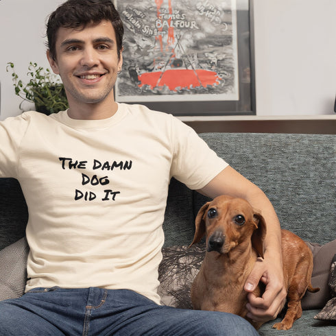 Soft cream The Damn Dog Did It t-shirt – cute dog humour tee with a relatable slogan, ideal birthday gift for pet lovers