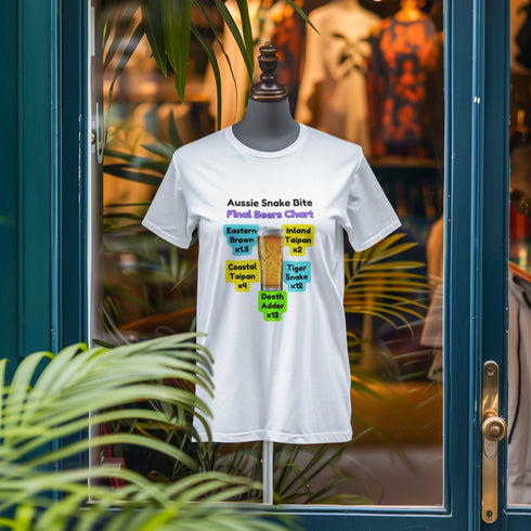 Aussie Snake Bite Final Beers Chart T-Shirt - Funny Survival Guide Tee