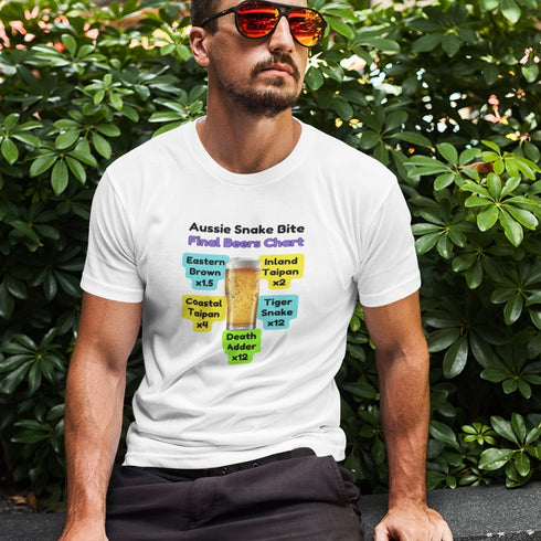 Aussie Snake Bite Final Beers Chart T-Shirt - Funny Survival Guide Tee
