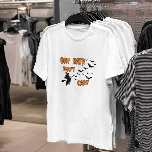 Bat Hair Don’t Care T-Shirt | Funny Halloween Graphic Tee | Cute Spooky Witch & Bat Shirt for Trick or Treat & Everyday Wear