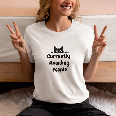 Currently Avoiding People T-Shirt | Funny Relatable Gift Tee for Introverts