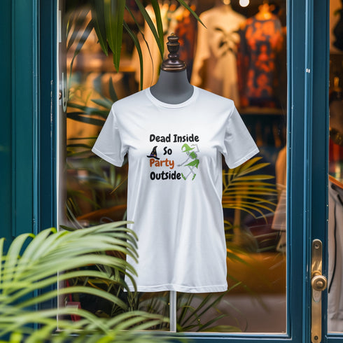 Dead Inside So Party Outside T-Shirt | Funny Sarcastic Graphic Tee | Dark Humor Party Shirt for Halloween & Everyday Wear