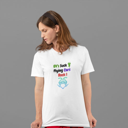 EVs Suck Flying Cars Rock T-Shirt – Bold Futuristic Anti-EV Statement Tee