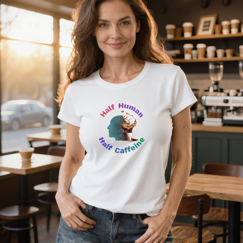 Half Human Half Caffeine T-Shirt – Funny Coffee Lover Tee for Caffeinated Souls