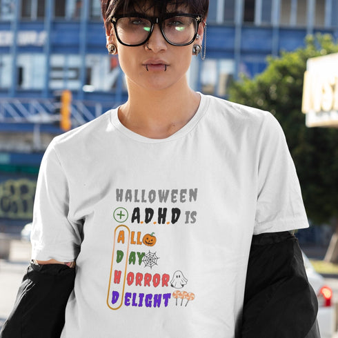 Halloween + A.D.H.D T-Shirt | All Day Horror Delight Funny Spooky Tee