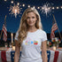 White funny USA t-shirt with fireworks budget greater than grocery bill humour print for Independence Day