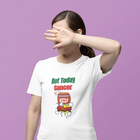 Not Today Cancer BOOM T-Shirt – Bold Cartoon Explosion Tee for Fighters, Survivors & Supporters