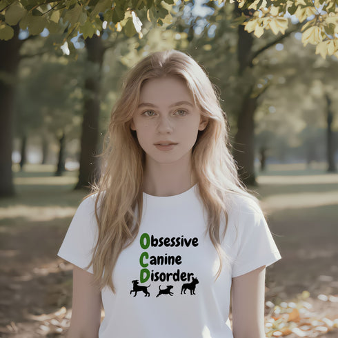 White Obsessive Canine Disorder T-Shirt – Classic Dog Lover Gift Tee with Funny Slogan