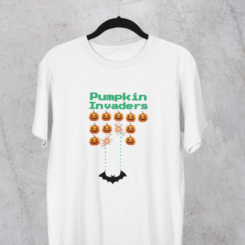 Pumpkin Invaders T-Shirt | Retro Halloween Gamer Graphic Tee